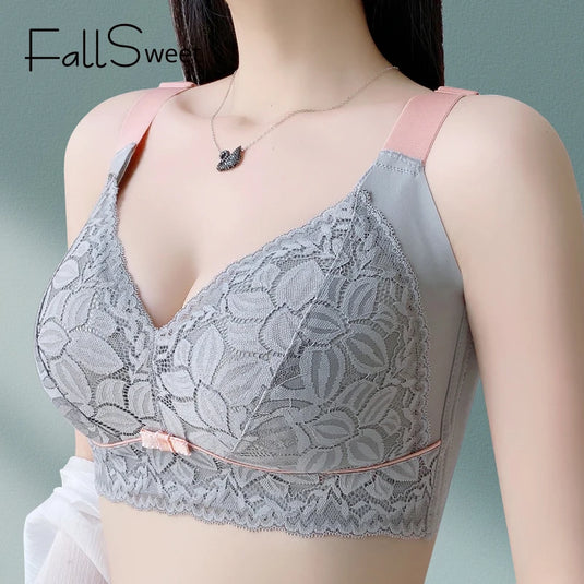 FallSweet Lace Bra Plus Size Sexy Bralette For Women Push Up thin Lace Underwear Wireless Lingerie Seamless Female Brassiere