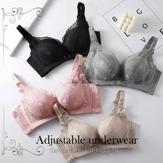 Push Up Bra for Women Sexy Floral Lace Bralette Wireless Soft Brassiere Padded Comfort Small Chest Gathered Female Lingerie