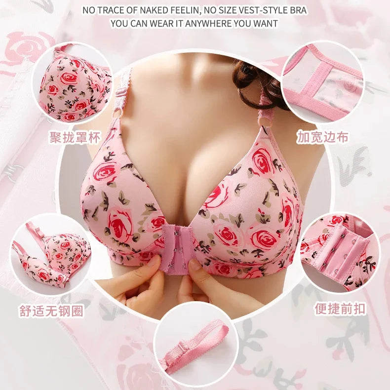 Load image into Gallery viewer, New Sexy Push Up Bras Front Closure Floral Rose Brassiere Wireless Bralette Breast Seamless Bras For Women Underwear Plus Size
