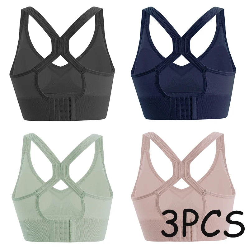 Load image into Gallery viewer, 3PCS Women Push Up Seamless Sports Bra Workout Top Crop Fitness Active Wear with Buckle for Yoga Gym Brassiere Sportswear
