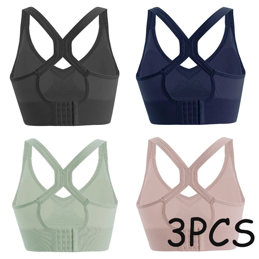 3PCS Women Push Up Seamless Sports Bra Workout Top Crop Fitness Active Wear with Buckle for Yoga Gym Brassiere Sportswear