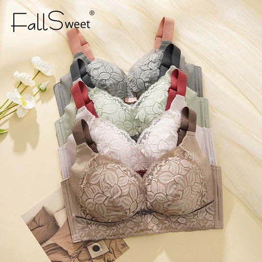 FallSweet Lace Bra Plus Size Sexy Bralette For Women Push Up thin Lace Underwear Wireless Lingerie Seamless Female Brassiere