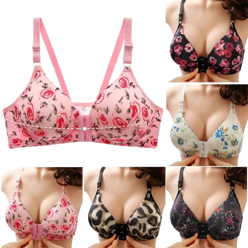 Load image into Gallery viewer, New Sexy Push Up Bras Front Closure Floral Rose Brassiere Wireless Bralette Breast Seamless Bras For Women Underwear Plus Size
